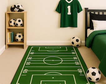 Sport Theme Rug,4x6ft,Soccer Field Green Grass Football Sports-Style Patterned Children's Room Rug,Non-Slip Washable Indoor Carpet For Nursery, Boys Children's Bedroom Playroom Living Room