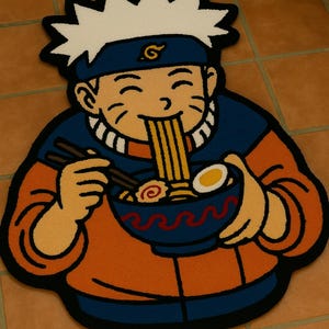 Handmade Tufted Ramen Anime Rug: Otaku Gamer Room Decor