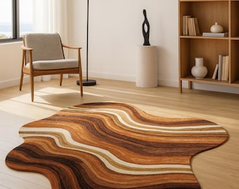 Hand Tufted Wavy Area Rug – 70s Retro Earth Tone Carpet