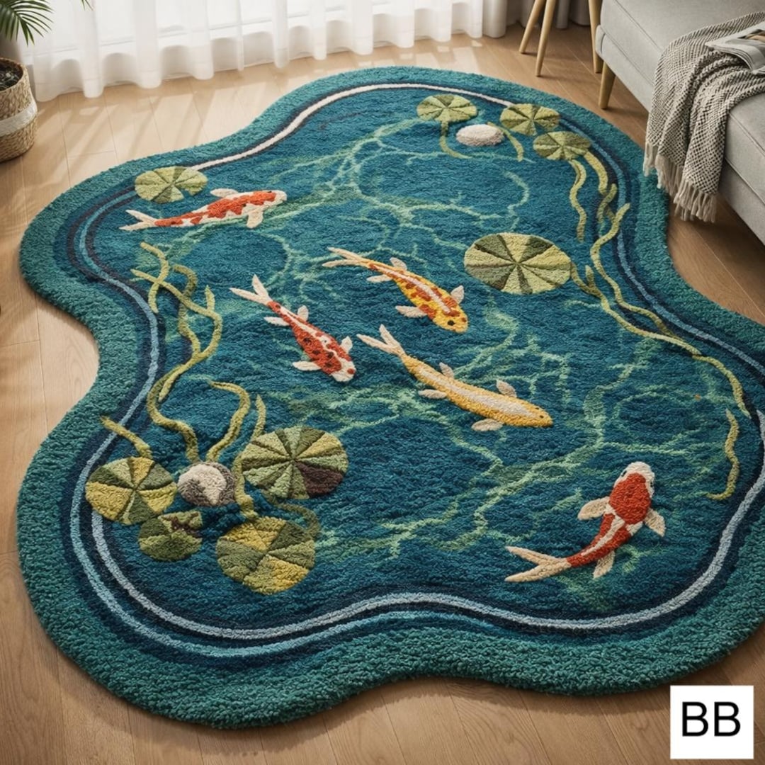 Hand-tufted Koi Fish Pond Rug | Nature-inspired Kids Carpet - Etsy