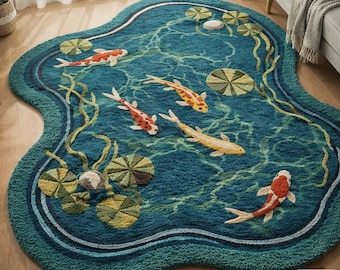 Hand-Tufted Koi Fish Pond Rug | Nature-Inspired Kids Carpet