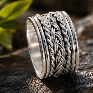 Sterling Silver Braided Ring, Wide Woven Band, Celtic Knot Ring, Handmade Statement Ring, Boho Silver Wedding Band