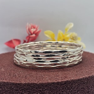 Set of 6 Solid Silver Bangles, 925 Sterling Silver Jewelry, Hammered Bangle, Women Bracelet, Men Bracelet & Kada, Ideal For Gift