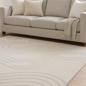 Neutral Modern Abstract Rug | Beige & Cream Minimalist Carpet | Scandinavian Tufted Area Rug for Living Room and Bedroom