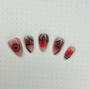 Aura Anime Nails, Su.ku.na Inspired Nails, Japanese Nails, Hand Made Nails, Press On Nails, Goth Nails, Edgy Nails, Punk Nails