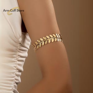 Golden Laurel Leaf Adjustable Arm Cuff Bracelet, Goddess-Inspired Greek Armlet for Women, Boho Statement Jewelry, Woman Arm Cuff, Gift Woman