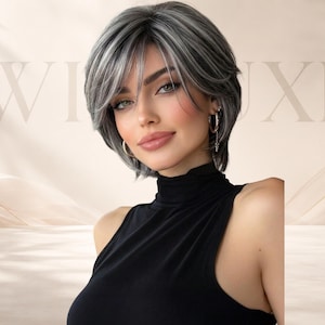Peluca Pixie Bob Plateada de 8 Pulgadas | Peluca Corta Gris