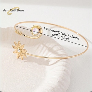 Adjustable Gold Sun Arm Cuff Bracelet with Opal Stone – Boho Festival Upper Arm Jewelry for Women, Celestial Inspired Summer Gift
