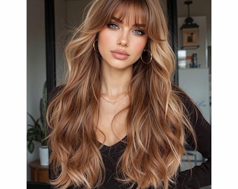 Falowana długa peruka syntetyczna 24 cale brązowy blond