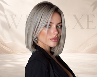 Peruka typu bob w kolorze blond ombre, 12 cali, krótka, prosta, platynowa