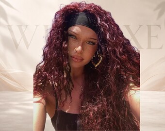 26 Inch Burgundy Curly Wig, Long Deep Wave Burgundy Wig for Women