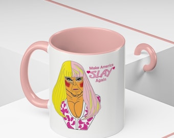 Make America Slay Again Mug, Trump in Drag as a Celebrity, Parody Coffee Cup 11oz