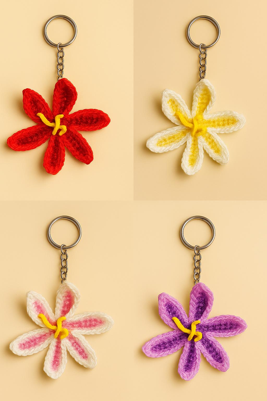 Lily Keychain Crochet Pattern, Flower Amigurumi, Bag Charm, Floral