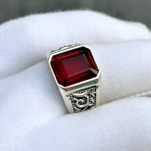 Men's Garnet Ring: 925 Sterling Silver Turkish Band, Red Gemstone Ring, Designer Statement Jewelry
