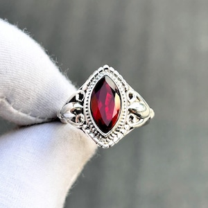 Marquise Red Garnet Ring: 925 Sterling Silver, Women's Designer Ring, Statement Jewelry