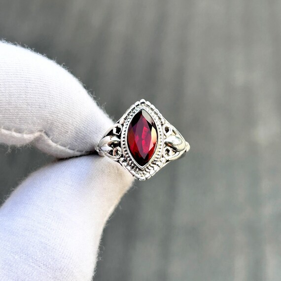 Marquise Red Garnet Ring: 925 Sterling Silver, Women