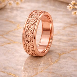 Floral Ring mit Gravur, Rosegold Ring 925 Sterling Silber, Hochzeitsband, Natur Inspiriert Blatt Ring, Damen, Jahrestag Geschenk für Sie