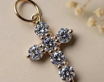 Collar con colgante de cruz de moissanita, plata de ley 925, regalo de joyería religiosa / colgante de cruz santa, colgante con dije