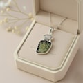 Moldavite & Herkimer Diamond Pendant, 925 Sterling Silver Pendant, Healing Crystal Czech Republic, Energy Stone Pendant, Gift for Mom,