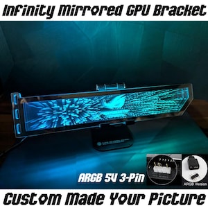 Custom Picture Rgb Infinity Mirrored GPU Bracket, ARGB Infinity Mirrored GPU Side Panel, Horizontal Graphics Card Holder Decoration
