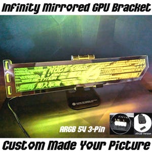 Custom Picture Infinity Mirrored GPU Bracket, ARGB Infinity Mirrored GPU Side Panel, Graphics Card Holder Decoration, Horizontal Gpu Bracket