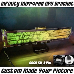 Custom Picture Infinity Mirrored GPU Bracket, ARGB Infinity Mirrored GPU Side Panel, Graphics Card Holder Decoration, Horizontal Gpu Bracket