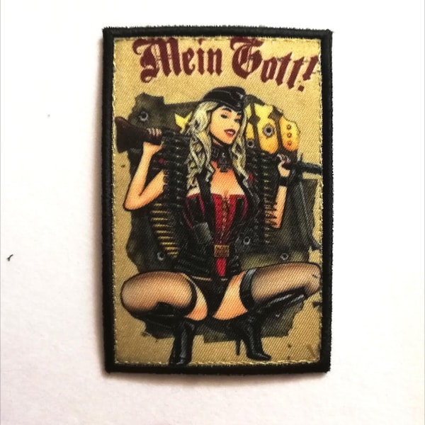 MORAL patch 5x8 cm "Pin up Mein Gott!!" Embroidery Print Design Fun Military Velcr0
