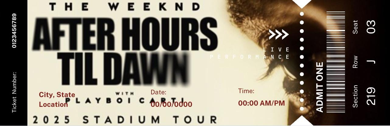 The Weeknd After Hours Ticket | Editable Canva Template | Printable Fan Keepsake | Digital Download