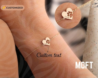 Custom Pet Name Bracelet Paw Print Bracelet Personalized Dog Cat Bracelet Pet Lover Gift Gold Name Bracelet Animal Jewelry
