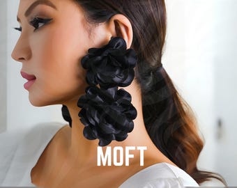 ✨NEW Elegant Black Floral Statement Earring Floral Jet Black Stone Cluster Drop Earrings for Pageants or  main image 4