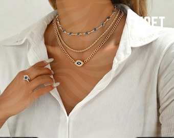 Collar Ojo Turco Capas Collar Nazar Dorado Set Collar Boho Capas Joyería Protección Regalo Mujer