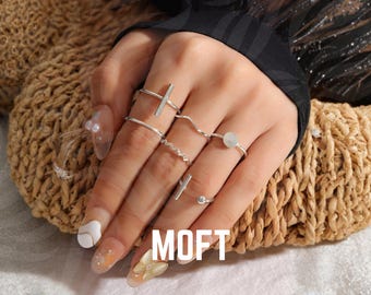 Minimalistiskt stapelbart silverringset för kvinnor, justerbara enkla geometriska ringar, fina vardagssmycken, modernt lager-på-lager-ringset i present