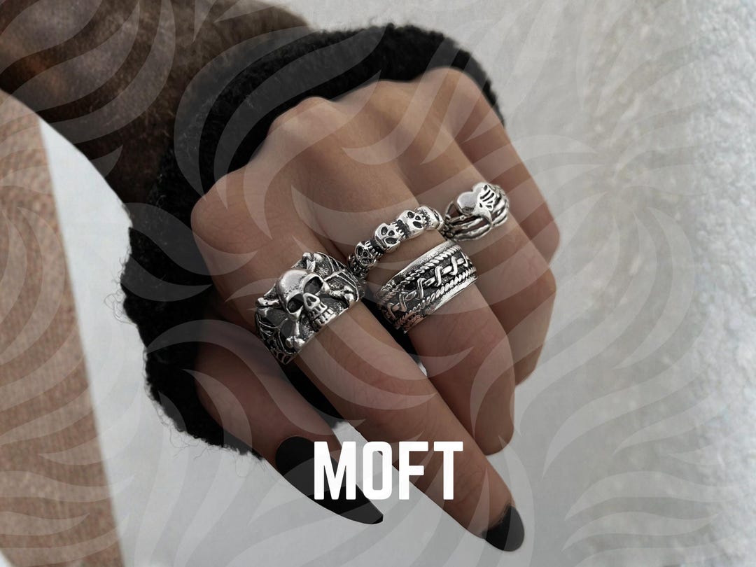 Gothic Skull Ring Set for Men & Women, Silver Punk Skeleton Rings ...