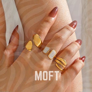 Set Anillos Oro Chunky Minimalistas Ajustables Acero Inoxidable Esmalte Blanco Anillos Modernos Mujer Regalo