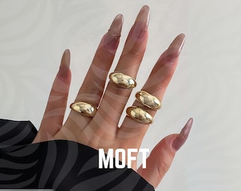 Chunky Gold Dome Ring Set, Adjustable Statement Rings
