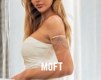 Silver Arm Cuff with Draped Chains, Boho Festival Body Jewelry