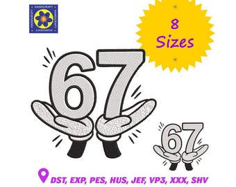 Disney Cartoon Hands Embroidery Design: Number 67 Digital Download