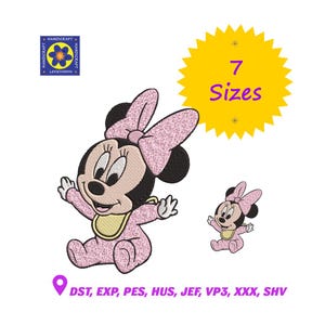 Wzór haftu Baby Minnie Mouse – słodkie rysunkowe dziecko – pobieranie cyfrowe – 7 rozmiarów do haftu maszynowego