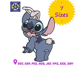 Stitch Bunny Embroidery Design, Cartoon Character Machine Embroidery File (Instant Download)