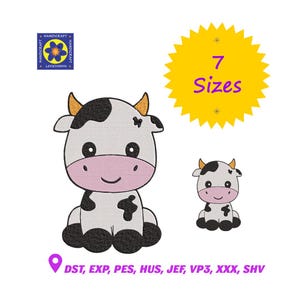 Niedliche Baby Kuh Stickdatei, Bauernhof Tier Stickdateien - 7 Größen, digitaler Download