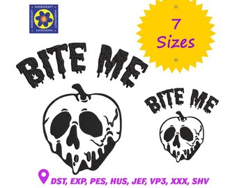 Diseño de bordado de calavera de manzana: Patrón de máquina de Halloween espeluznante (7 tamaños) (Descarga digital)