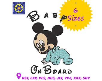Baby Mickey Mouse Embroidery Design: Cartoon Applique (Digital Download, 6 Sizes)