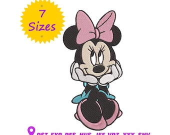 Diseño de bordado de Minnie Mouse: Disney Girl Mouse, 7 tamaños (patrón digital)