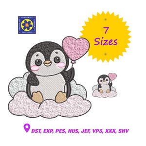 Cute Penguin Embroidery Design, Baby Animal Machine Embroidery File, 7 Sizes, Instant Download