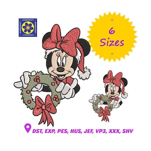 Christmas Minnie Mouse Embroidery Design: Holiday Mouse, 6 Sizes (Digital Pattern)