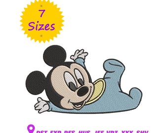 Diseño de bordado de Mickey bebé: Dibujos animados de Disney Mouse, 7 tamaños