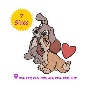 Cute Puppy Couple Embroidery Design - Romantic Dog Machine Embroidery File - Digital Download - 7 Sizes for Machine Embroidery
