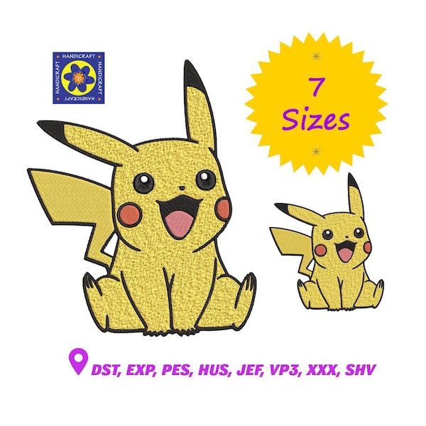 Pikachu Embroidery Design – Pokemon Machine Embroidery, 7 Sizes (Digital Download)