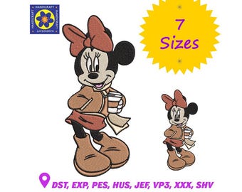 Diseño de Minnie Mouse para bordar a máquina, dibujo animado femenino - 7 tamaños (descarga digital)
