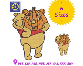 Diseño de bordado de Winnie the Pooh para Halloween: Oso Calabaza (Descarga digital DST PES EXP)